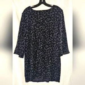 Old Navy Black Leopard Print Knit Dress With Flare Sleeves Sz L